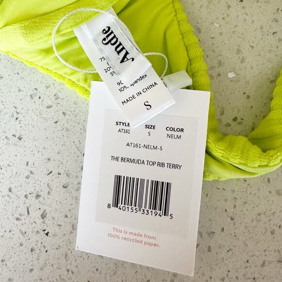 Andie The Bermuda Top Ribbed Terry Neon Lemon Size Small - Picture 5 of 5